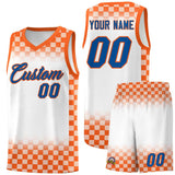 Custom White Orange Classic Plaid Pattern Sports Uniform Basketball Jersey