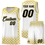 Custom White Old Gold Classic Plaid Pattern Sports Uniform Basketball Jersey