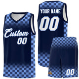 Custom Navy Light Blue Classic Plaid Pattern Sports Uniform Basketball Jersey