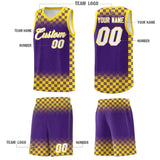 Custom Purple Gold Classic Plaid Pattern Sports Uniform Basketball Jersey