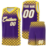 Custom Purple Gold Classic Plaid Pattern Sports Uniform Basketball Jersey