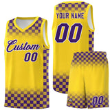 Custom Gold Purple Classic Plaid Pattern Sports Uniform Basketball Jersey