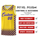 Custom Gold Purple Classic Plaid Pattern Sports Uniform Basketball Jersey