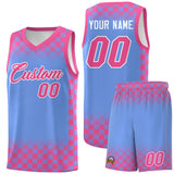 Custom Light Blue Pink Classic Plaid Pattern Sports Uniform Basketball Jersey