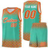 Custom Bright Green Orange Classic Plaid Pattern Sports Uniform Basketball Jersey