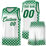 Custom White Kelly Green Classic Plaid Pattern Sports Uniform Basketball Jersey