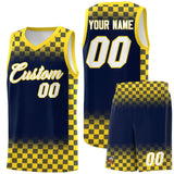Custom Navy Gold Classic Plaid Pattern Sports Uniform Basketball Jersey