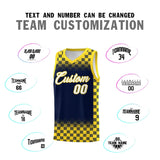 Custom Navy Gold Classic Plaid Pattern Sports Uniform Basketball Jersey