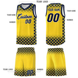 Custom Gold Navy Classic Plaid Pattern Sports Uniform Basketball Jersey