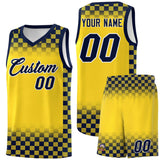 Custom Gold Navy Classic Plaid Pattern Sports Uniform Basketball Jersey