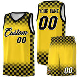 Custom Gold Black Classic Plaid Pattern Sports Uniform Basketball Jersey