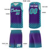 Custom Purple Aqua Classic Plaid Pattern Sports Uniform Basketball Jersey