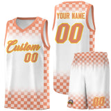 Custom White Light Orange Classic Plaid Pattern Sports Uniform Basketball Jersey