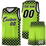 Custom Neon Green Black Classic Plaid Pattern Sports Uniform Basketball Jersey