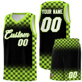 Custom Black Neon Green Classic Plaid Pattern Sports Uniform Basketball Jersey