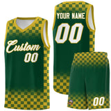 Custom Green Old Gold Classic Plaid Pattern Sports Uniform Basketball Jersey