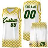 Custom White Old Gold Classic Plaid Pattern Sports Uniform Basketball Jersey