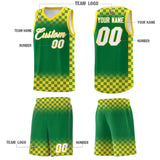 Custom Kelly Green Gold Classic Plaid Pattern Sports Uniform Basketball Jersey