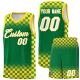 Custom Kelly Green Gold Classic Plaid Pattern Sports Uniform Basketball Jersey