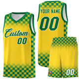 Custom Gold Kelly Green Classic Plaid Pattern Sports Uniform Basketball Jersey