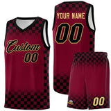 Custom Crimson Black Classic Plaid Pattern Sports Uniform Basketball Jersey