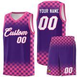 Custom Purple Pink Classic Plaid Pattern Sports Uniform Basketball Jersey