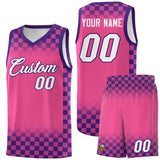 Custom Pink Purple Classic Plaid Pattern Sports Uniform Basketball Jersey