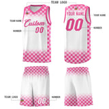 Custom White Pink Classic Plaid Pattern Sports Uniform Basketball Jersey