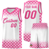 Custom White Pink Classic Plaid Pattern Sports Uniform Basketball Jersey