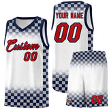 Custom White Navy Classic Plaid Pattern Sports Uniform Basketball Jersey