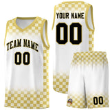 Custom White Old Gold Classic Plaid Pattern Sports Uniform Basketball Jersey