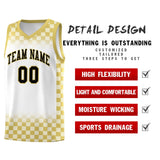Custom White Old Gold Classic Plaid Pattern Sports Uniform Basketball Jersey