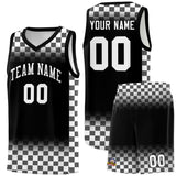 Custom Black White Classic Plaid Pattern Sports Uniform Basketball Jersey