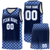 Custom Navy Light Blue Classic Plaid Pattern Sports Uniform Basketball Jersey