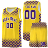Custom Gold Purple Classic Plaid Pattern Sports Uniform Basketball Jersey