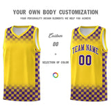 Custom Gold Purple Classic Plaid Pattern Sports Uniform Basketball Jersey