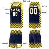 Custom Navy Gold Classic Plaid Pattern Sports Uniform Basketball Jersey