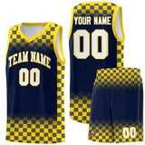 Custom Navy Gold Classic Plaid Pattern Sports Uniform Basketball Jersey