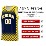 Custom Navy Gold Classic Plaid Pattern Sports Uniform Basketball Jersey