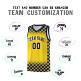 Custom Gold Navy Classic Plaid Pattern Sports Uniform Basketball Jersey