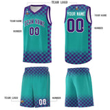 Custom Aqua Purple Classic Plaid Pattern Sports Uniform Basketball Jersey