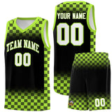 Custom Black Neon Green Classic Plaid Pattern Sports Uniform Basketball Jersey