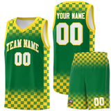 Custom Kelly Green Gold Classic Plaid Pattern Sports Uniform Basketball Jersey