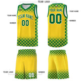 Custom Gold Kelly Green Classic Plaid Pattern Sports Uniform Basketball Jersey