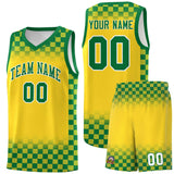 Custom Gold Kelly Green Classic Plaid Pattern Sports Uniform Basketball Jersey