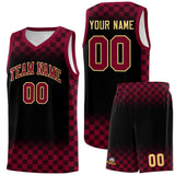 Custom Black Crimson Classic Plaid Pattern Sports Uniform Basketball Jersey