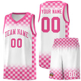 Custom White Pink Classic Plaid Pattern Sports Uniform Basketball Jersey