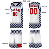 Custom White Navy Classic Plaid Pattern Sports Uniform Basketball Jersey
