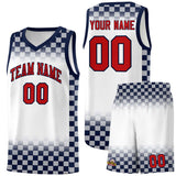 Custom White Navy Classic Plaid Pattern Sports Uniform Basketball Jersey