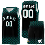 Custom Black Midnight Green Classic Plaid Pattern Sports Uniform Basketball Jersey